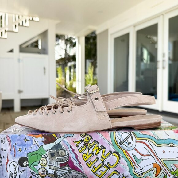 New Jeffrey Campbell Lexii Laced Suede Slingback Flats Beige Cream US 6 - Picture 12 of 17